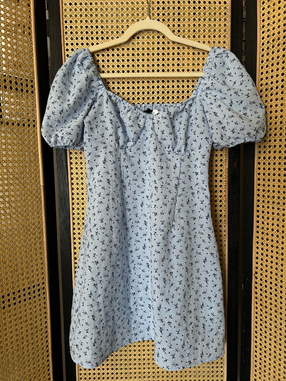 Divided Light Blue Floral Smocked Neck Mini Dress